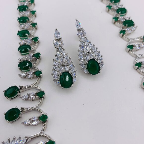 Necklace and earring set, 18 K white gold over solid silver, lab emeralds, NWOT - Picture 7 of 11